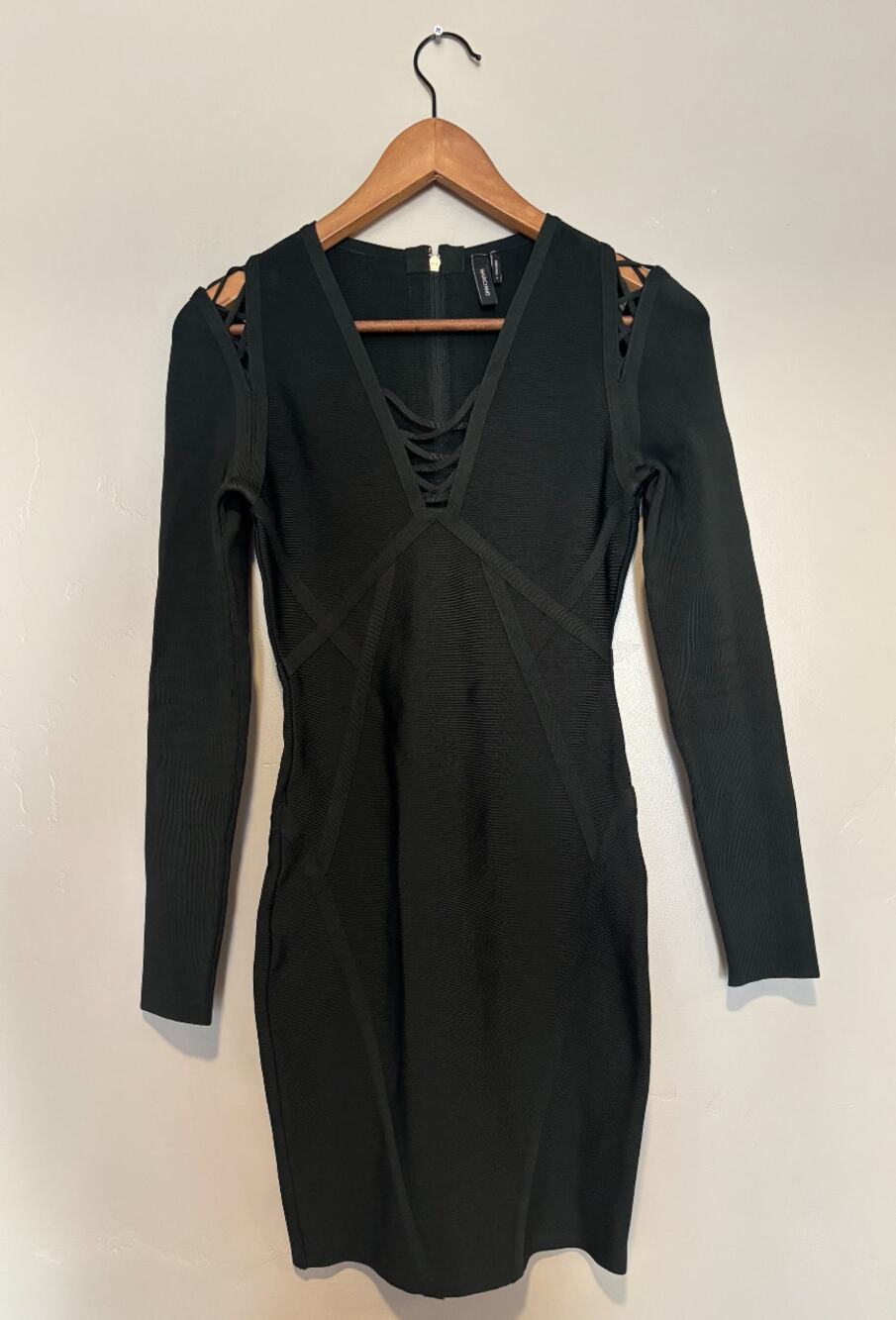Marciano Guess Olive Bandage Bodycon Dress Cold Shoulder Long Sleeve Cutout S S